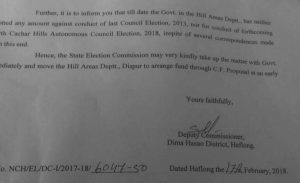 A part of the letter from the DC, Dima Hasao to the Secretary of Assam State Election Commission.