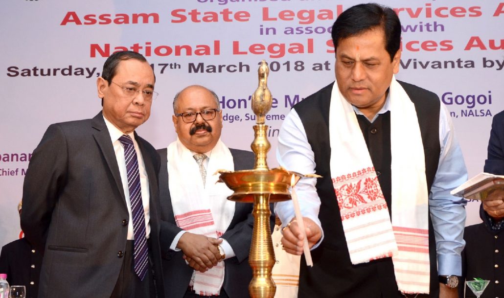 Chief Minister Sarbananda Sonowal along with Judge of Supreme Court, Justice Ranjan Gogoi (left) inaugurating the 16th All India Meet of State Legal Services Authorities at Guwahati on Saturday. UB