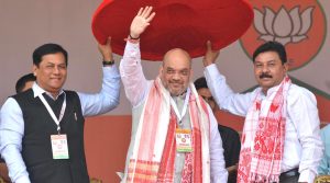 National BJP President Amit Shah at the Booth Sabhapati Sanmelan in ,Guwahati on Saturday. UB