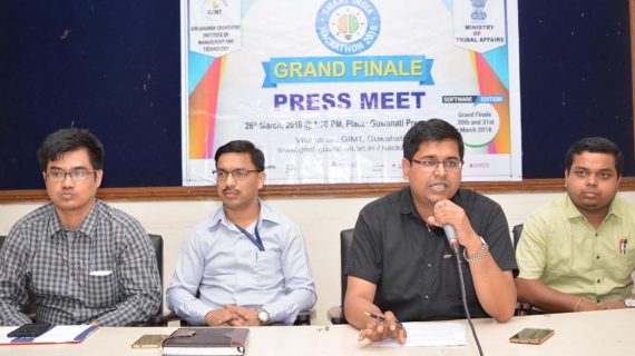 26-03-18 Guwahati- Smart India Hackathon (1) Dr Praduman Goswami addressing media persons on Smart India Hackathon at Guwahati Press Club on Monday. UB