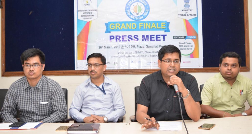 Dr Praduman Goswami addressing media persons on Smart India Hackathon at Guwahati Press Club on Monday. UB