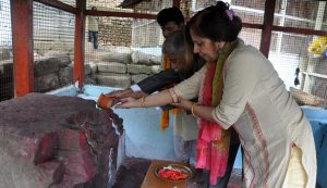 Arunachal Governor BD Mishra and the First Lady offering prayers at Malinithan in Lower Siang district.