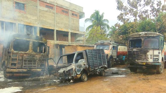 Bokajan Fire The vehicles burnt at Bokajan.