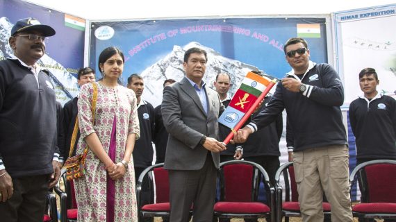 Khandu Wednesday flagged off an expedition to Mount Everest at the National Institute of Mountaineering and Allied Sports (NIMAS) campus at Dirang Khandu Wednesday flagged off an expedition to Mount Everest at the National Institute of Mountaineering and Allied Sports (NIMAS) campus at Dirang