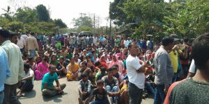 A view of the blockade of National Highway 38.