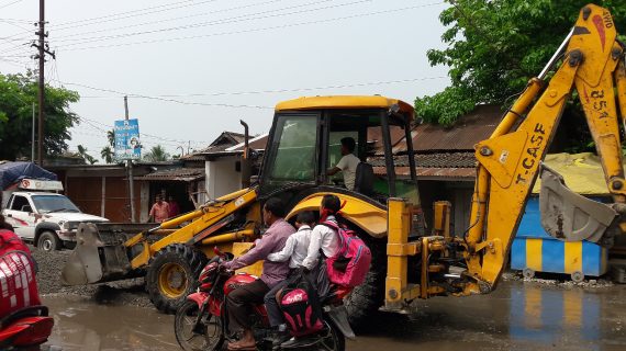 A JCB pressed into action on the Tangla-Bhergaon road in Tangla on Saturday. A JCB pressed into action on the Tangla-Bhergaon road in Tangla on Saturday.