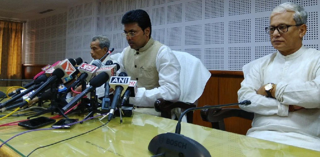 Tripura Chief Minister Biplab Kumar Deb addressing media persons at Agartala on Wednesday.