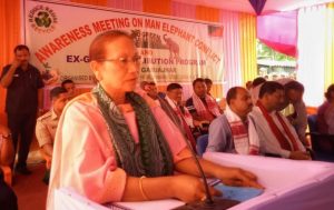 Assam Forest and Environment Minister Pramila Rani Brahma speaking at Garuajhar in Udalguri on Tuesday.