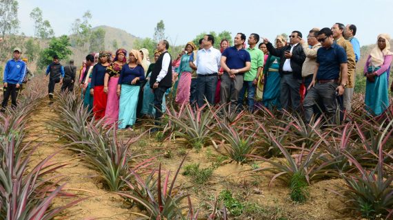 cold storage Horticulture and Soil Conservation Minister Thounaojam Shyamkumar during his visit to a farm.
