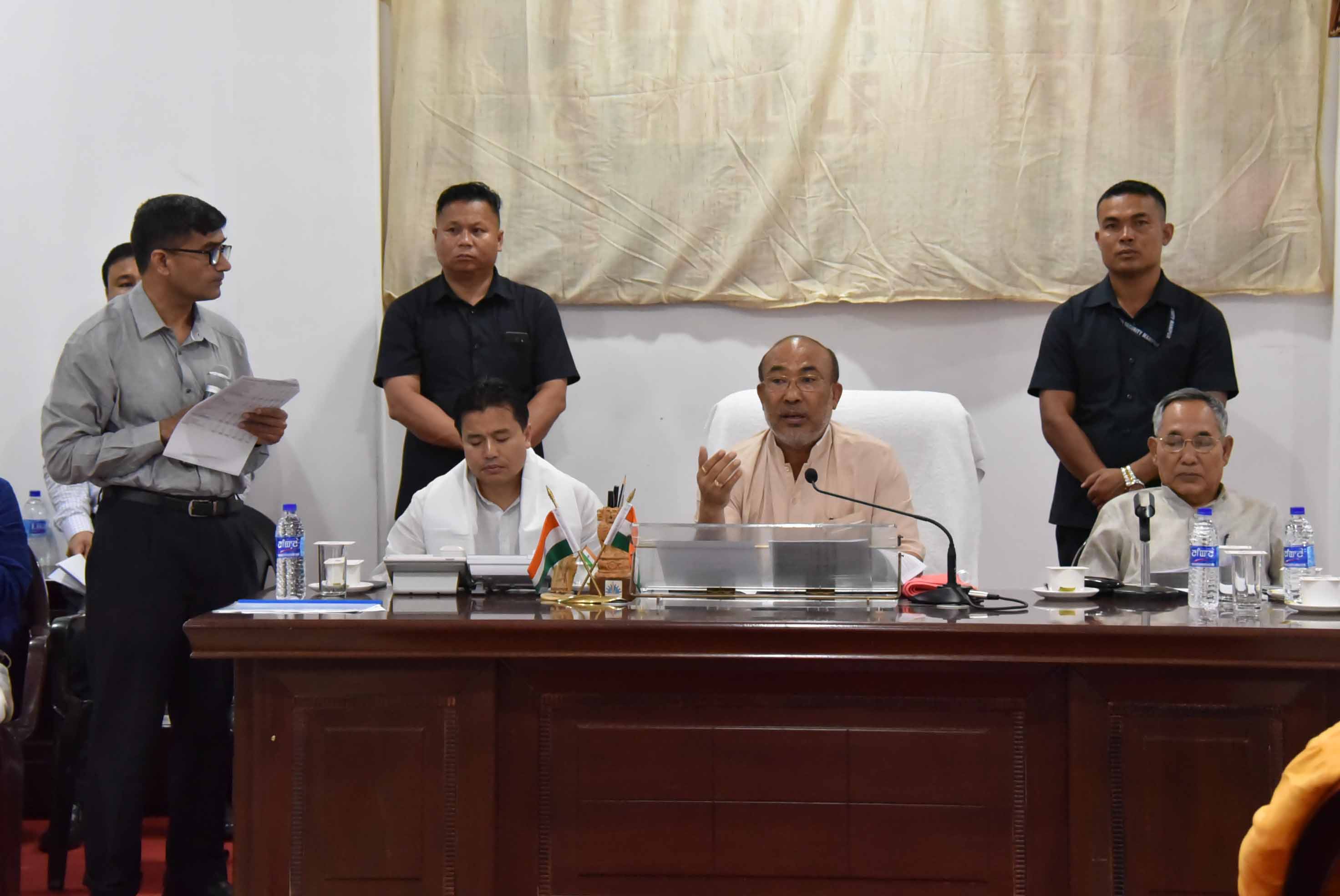 Manipur chief minister N Biren singh addressing at a review meeting of his government s Go to Village mission in Imphal on Saturday