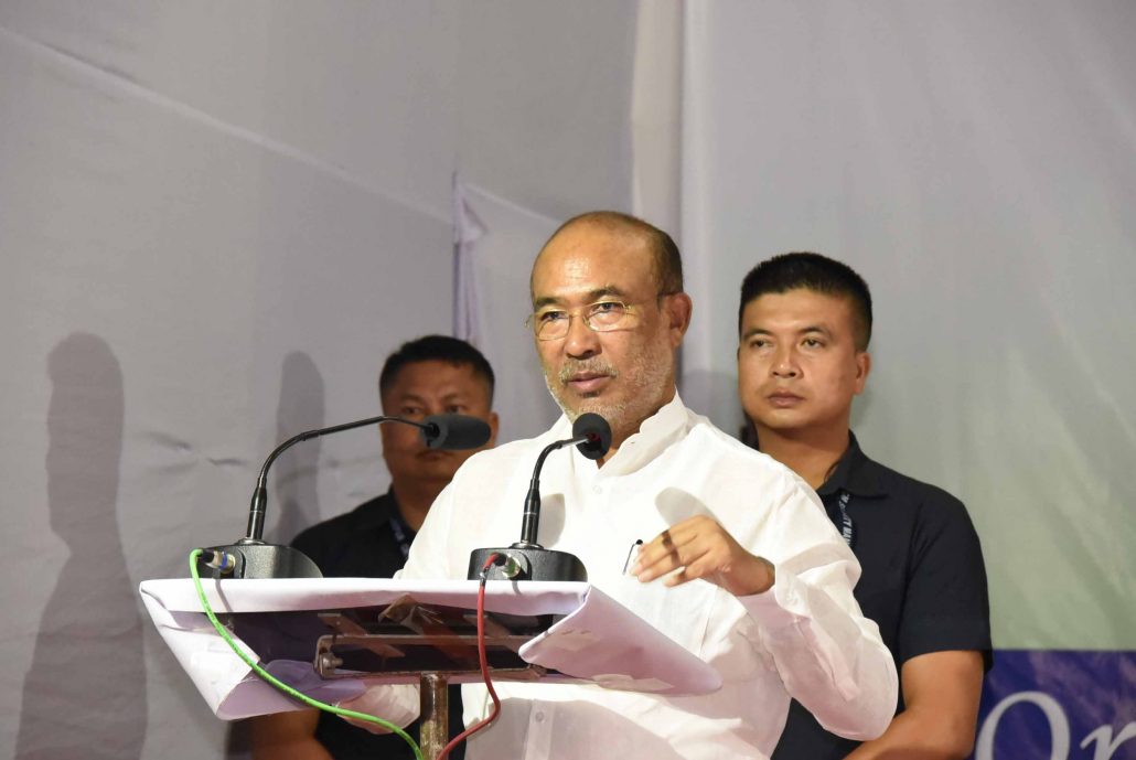 chief minister N Biren speaking at the national cleanliness day function in imphal on tuesday