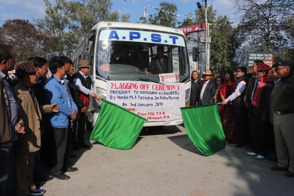 Moyong flags of Pasighat-Dibrugarh APST Bus Service