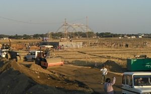 Post harvesting of paddy fields, acres of land being converted into an arena for holding more than two lakh people to hear PM speak on the outskirts of Silchar