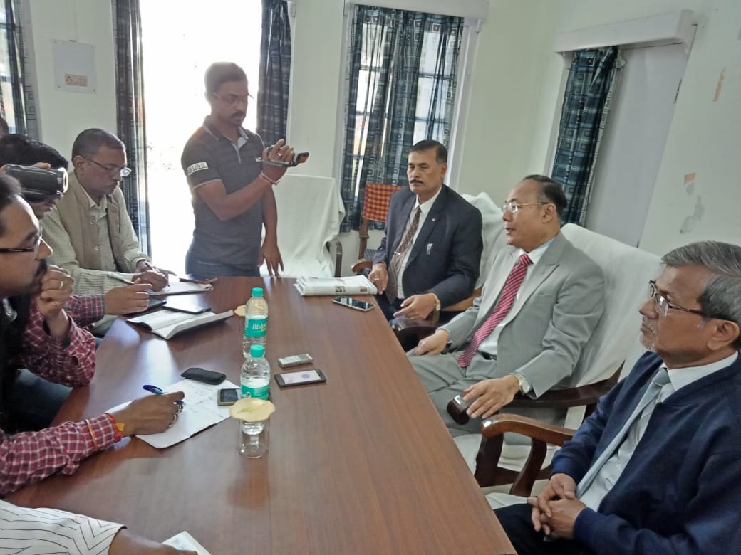 A team of Assam Human Rights Commission members led by their Chairman addressing the media on Sunday in Silchar's circuit house