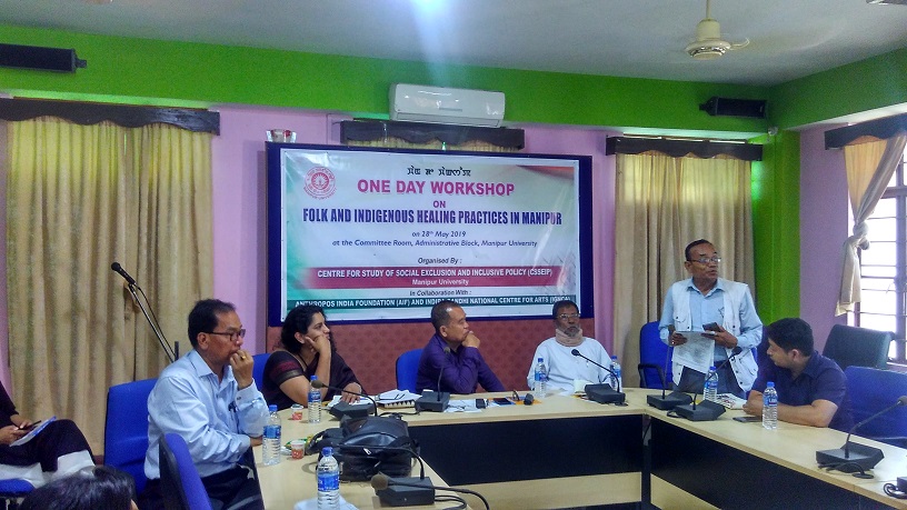 A functionary of a traditional healers' body in Manipur speaking at a workshop on folk and indigenous healing practices in Manipur on tuesday