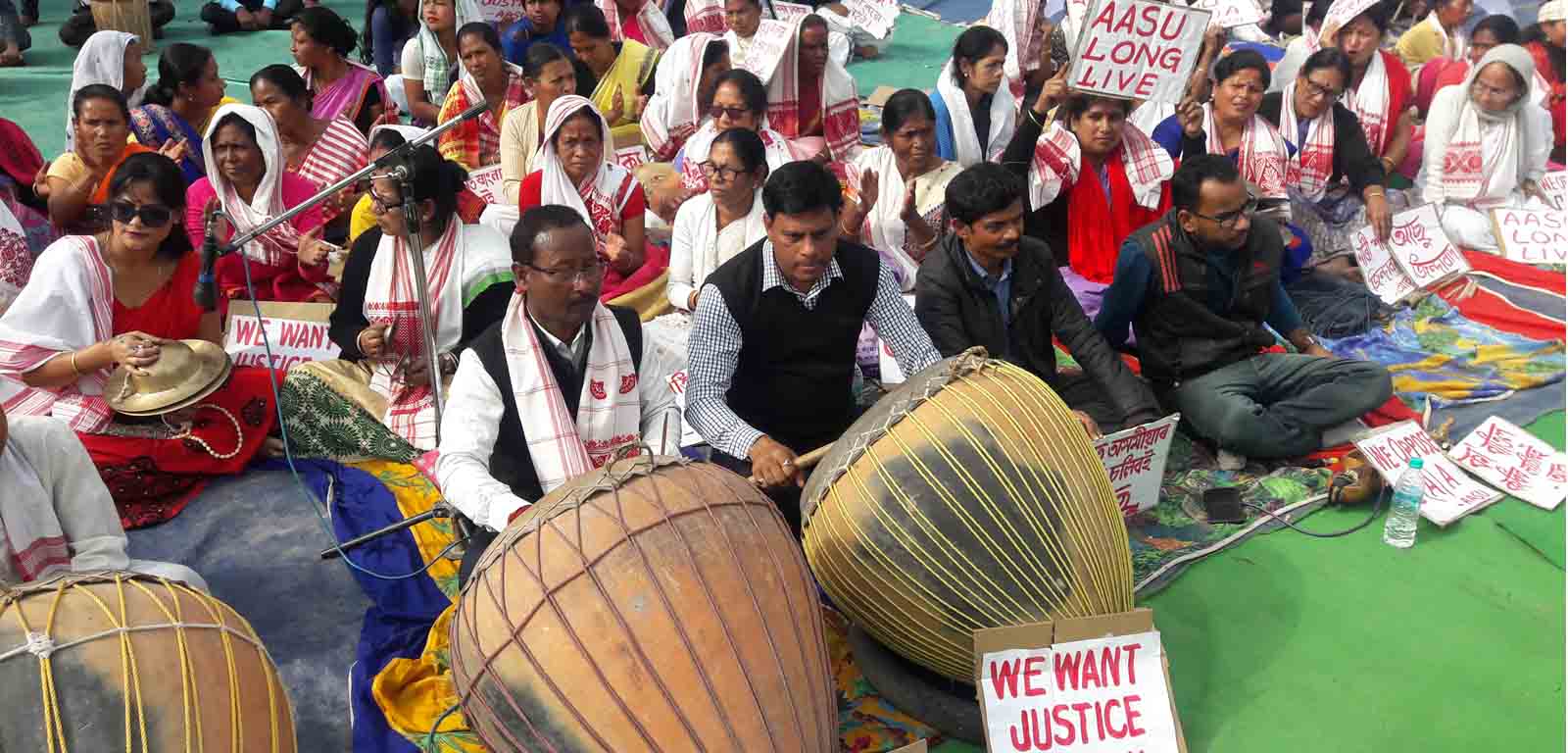 Assamese folk instruments played in Udalguri during anti-CAA protest. Image: Northeast Now