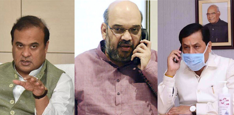 Himanta Biswa Sarma, Amit Shah and Sarbananda Sonowal