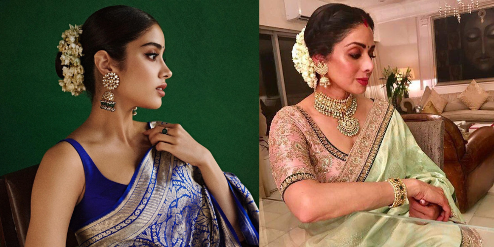 Janhvi Kapoor's traditional silk saree and gajra look just like Sridevi  reflects the purest mother daughter bond