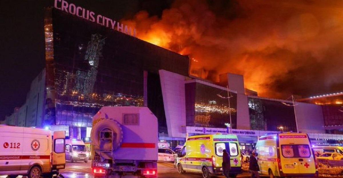 Moscow terror attack concert hall burning